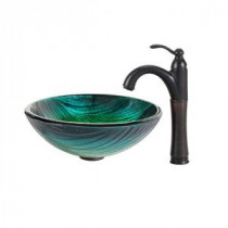 Nei Glass Vessel Sink in Multicolor and Riviera Faucet in Oil Rubbed Bronze