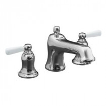 Bancroft Deck-Mount Bath Faucet Trim with White Ceramic Lever Handles in Polished Chrome (Valve Not Included)