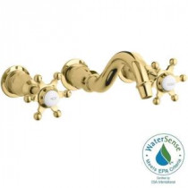 Antique Wall-Mount Bathroom Faucet Trim Kit with 6-Prong Handles in Polished Brass