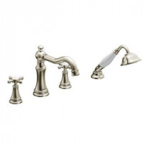 Weymouth 2-Handle Diverter Deck-Mount High-Arc Roman Tub Faucet Trim Kit with Hand Shower in Nickel (Valve Not Included)