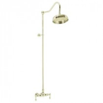 2-Handle 1-Spray Wall-Mount Exposed Tub and Shower Faucet with Metal Lever Handles in Polished Brass