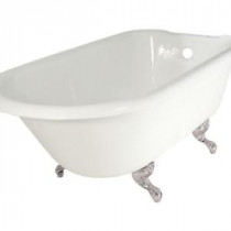 60 in. Roll Top Cast Iron Tub Rim Faucet Holes in White with Ball and Claw Feet in Polished Brass