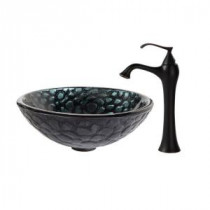 Kratos Glass Vessel Sink in Multicolor and Ventus Faucet in Oil Rubbed Bronze