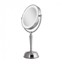 11 in. x 19 in. LED Lighted 10X/1X Vanity Mirror with USB Port in Satin Nickel