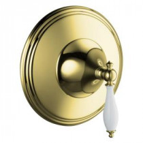 Finial Traditional 1-Handle Thermostatic Valve Trim Kit with White Handle in Vibrant Polished Brass (Valve Not Included)