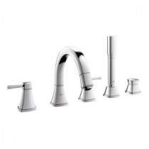 Grandera 2-Handle Deck-Mount Roman Tub Faucet with Personal Hand Shower in StarLight Chrome