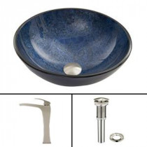 Glass Vessel Sink in Indigo Eclipse and Blackstonian Faucet Set in Brushed Nickel