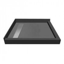 42 in. x 42 in. Double Threshold Shower Base with Left Drain and Tileable Trench Grate