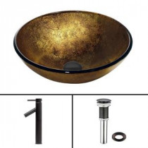 Glass Vessel Sink in Liquid Gold and Dior Faucet Set in Antique Rubbed Bronze