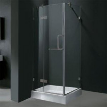 Monteray 32.375 in. x 79.25 in. Frameless Pivot Shower Door in Brushed Nickel with Clear Glass with Base
