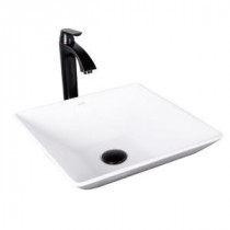 Matira Matte Stone Vessel Sink in White with Linus Bathroom Vessel Faucet in Antique Rubbed Bronze and Pop-Up